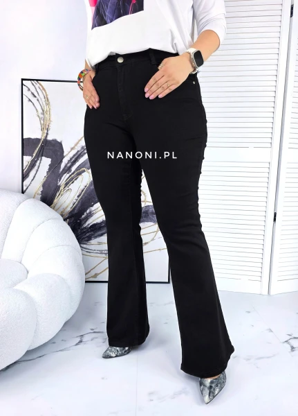 Spodnie Czarne Jeansowe Plus Size Dzwony  44-54 Laia  