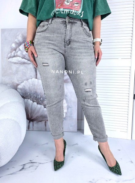 Spodnie Szare Jasne Plus Size Mom Fit 44-54 z Dziurami Nessa