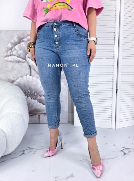 Spodnie Jeansy Niebieskie Ciemne Plus size 44-54 Gniecione Podwinięte Savio