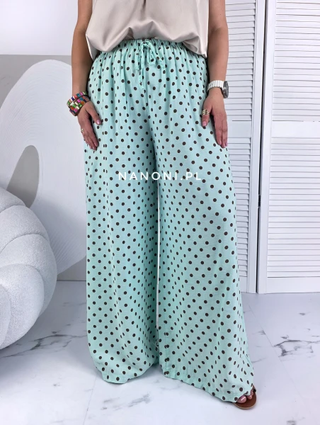 Spodnie Plus Size Miętowe w Groszki Szeroka Nogawka 42-48 Bali