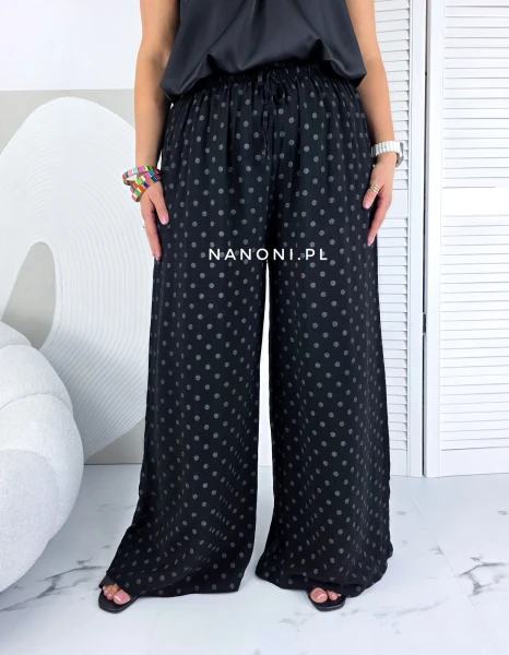 Spodnie Plus Size Czarne w Groszki Szeroka Nogawka 42-48 Bali