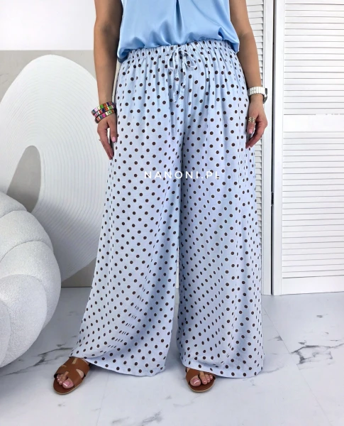 Spodnie Plus Size Błękitne w Groszki Szeroka Nogawka 42-48 Bali