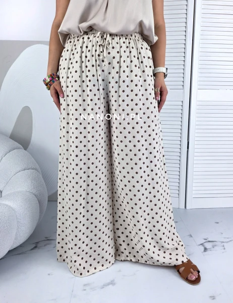 Spodnie Plus Size Beżowe w Groszki Szeroka Nogawka 42-48 Bali