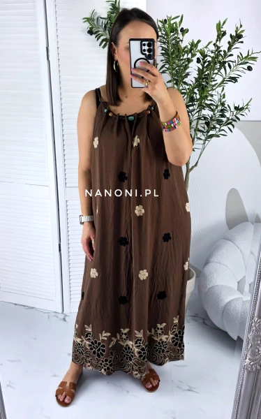 Sukienka Maxi Plus Size Czekoladowa Oversize 44-52 Fiorella
