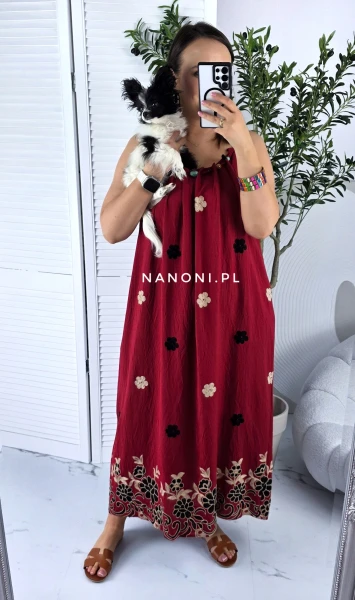 Sukienka Maxi Plus Size Bordowa Oversize 44-52 Fiorella