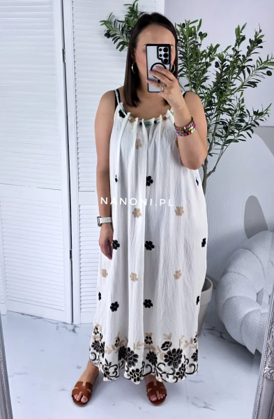 Sukienka Maxi Plus Size Biała Oversize 44-52 Fiorella