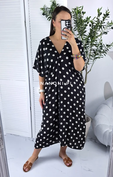 Sukienka Midi Plus Size Groszki Czarna 44-50 Amora 