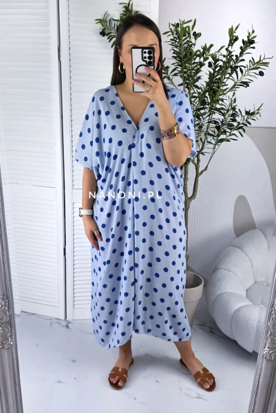 Sukienka Midi Plus Size Groszki Niebieska 44-50 Amora