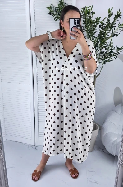Sukienka Midi Plus Size Groszki Biała 44-50 Amora
