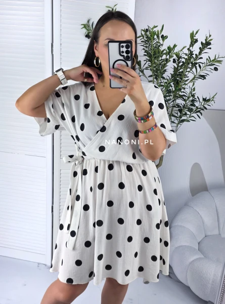 Sukienka Plus Size w Groszki  Amalfi 44-50 Biała