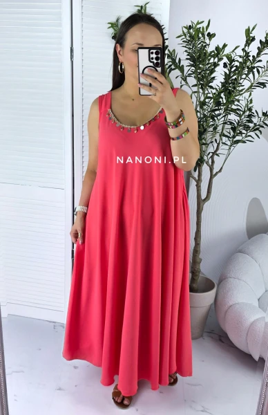 Sukienka Maxi Plus Size Koralowa Oversize 44-52 Jasmina