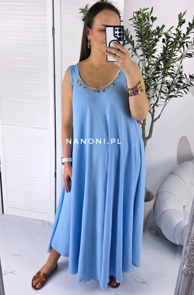 Sukienka Maxi Plus Size Błękitna Oversize 44-52 Jasmina