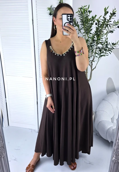 Sukienka Maxi Plus Size Czekoladowa Oversize 44-52 Jasmina