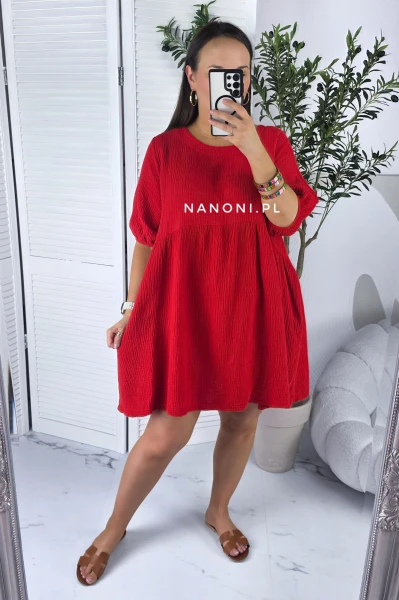 Sukienka Muślinowa Plus Size Czerwona Solea