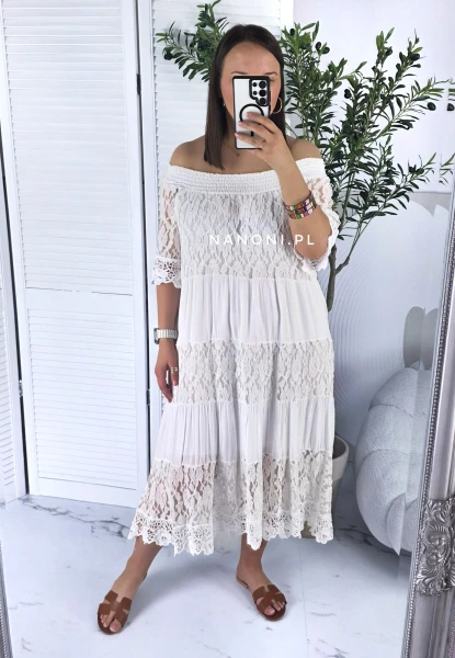 Sukienka Midi Złamana Biel Plus Size 44-48 Rozalia II