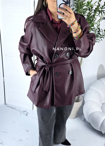 Kurtka z Ekoskóry Burgundowa Plus Size Savona