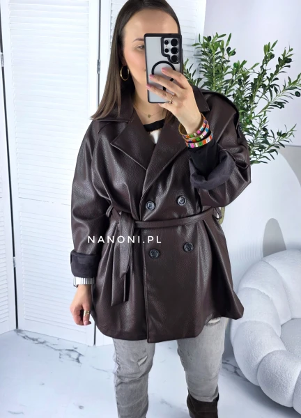 Kurtka z Ekoskóry Czekoladowa Plus Size Savona