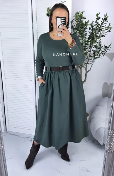Sukienka Midi Ciemnozielona Plus Size z Paskiem 44-50 Bellina II