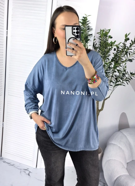 Bluzka Plus Size Oversize Mavi Niebieska
