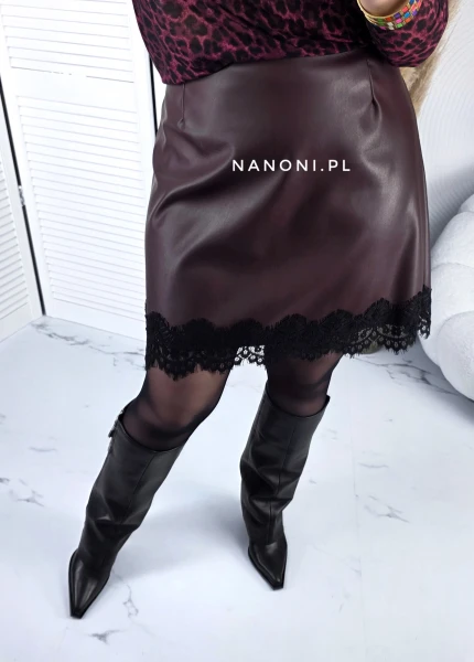 Spódnica z Ekoskóry z Koronką Plus Size Burgundowa Vesper