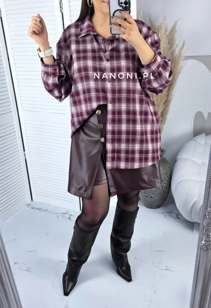 Koszula w Kratę Oversize Plus Size Burgundowa Sorel