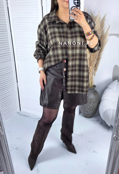 Koszula w Kratę Oversize Plus Size Czekoladowa Sorel