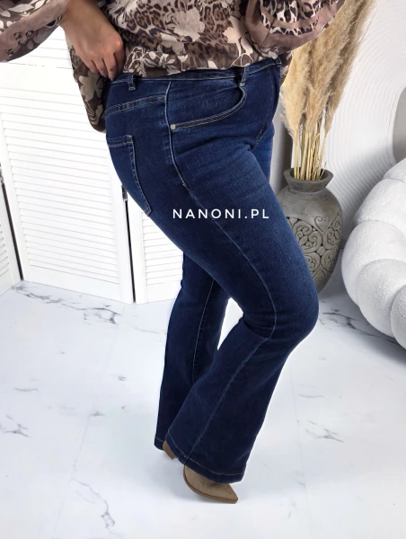 Spodnie Jeansy Plus Size Granatowe  Dzwony 44-54 Alesa