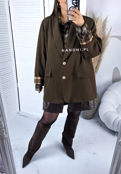 Marynarka Damska Oversize Czekoladowa Plus Size 46-52 Romi
