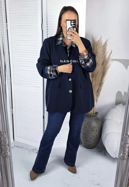 Marynarka Damska Oversize Granatowa Plus Size 46-52 Romi